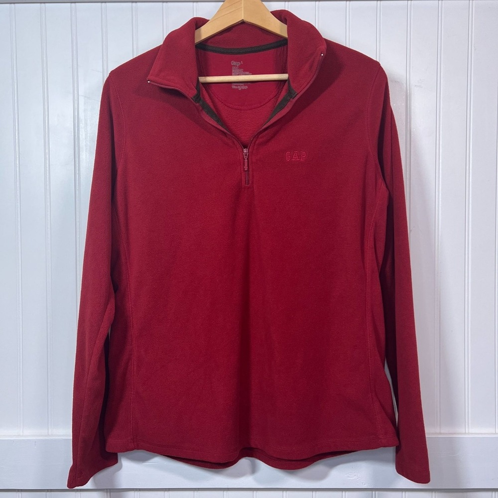 GAP Sweater Red Fleece Gorpcore Outdoors Hiking 1/4 Zip Pullover Women's L Fall
